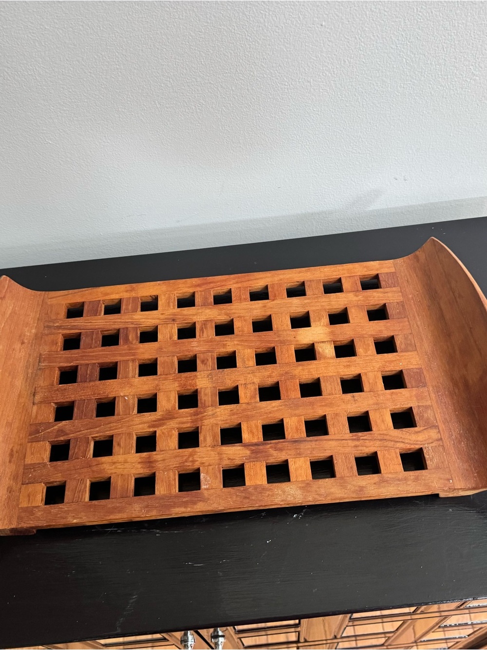Vintage Teak Lattice Serving Tray Unmarked and Unsigned As-Is Read Description